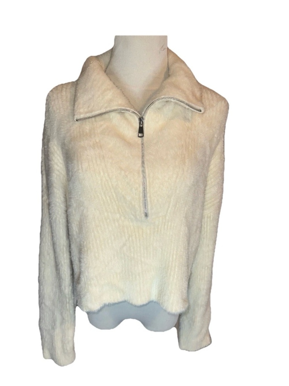 Abercrombie Fitch Cream Quarter Zip Funnel  Neck Sweater Small S Fuzzy Ivory